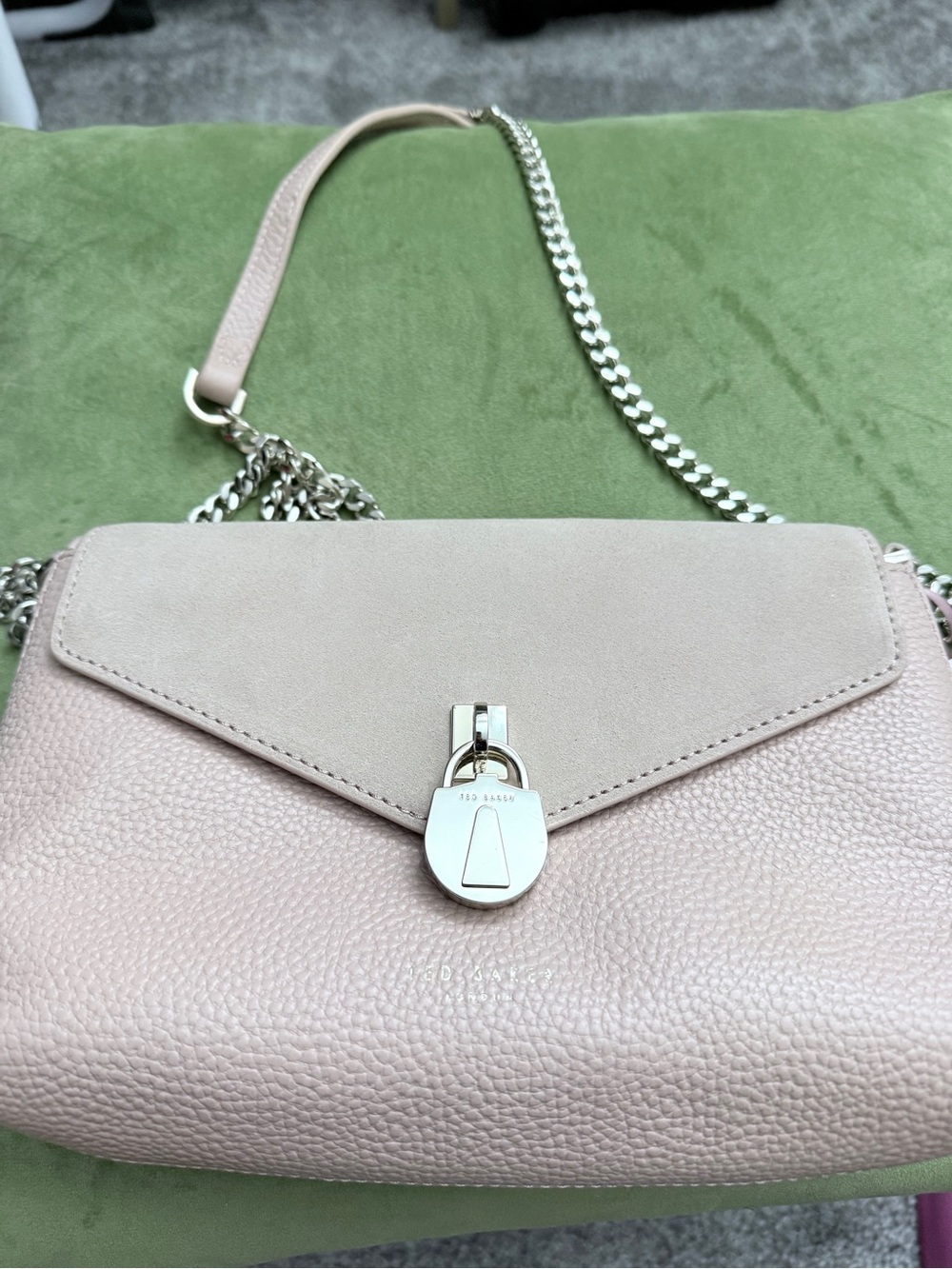 Ted Baker Blush Leather and Suede Crossbody with Silver Chain